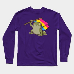 Pansexual Pride Flag-Holding Frog Long Sleeve T-Shirt